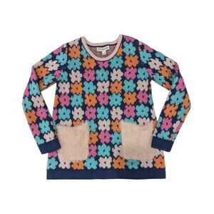 Tucker + Tate navy blue sweater flower pink teal sweater girls size 5
